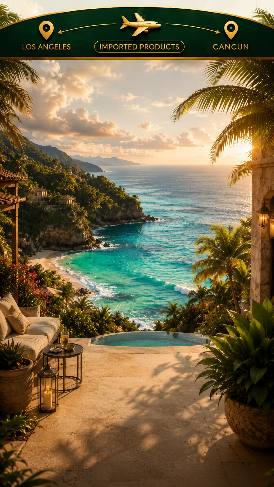 Los Angeles to Cancun imported products — luxury beachfront pool